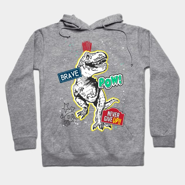 Never Give Up Dino Hoodie by TomCage